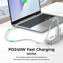 NÖRDIC 1m USB4 USB-C till C nylonflätad kabel PD3.1 med 240W snabbladdning 40G 8K60Hz 4K120Hz 5K60Hz 2x4K60Hz Emarker