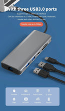 NÖRDIC 1 till 10 USB-C dockningsstation 1xHDMI 8K30Hz 1XHDMI 4K60Hz 2xUSB3.0, 1xUSB-C, 1xRJ45 GigaLan, 1xPD 87W, 1xSD & 1xMicroSD 1xAux stereo