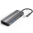 NÖRDIC 1 till 10 USB-C dockningsstation 1xHDMI 8K30Hz 1xDP8K 30Hz  2xUSB3.0, 1xUSB-C, 1xRJ45 GigaLan, 1xPD 87W, 1xSD & 1xMicroSD 1xAux stereo