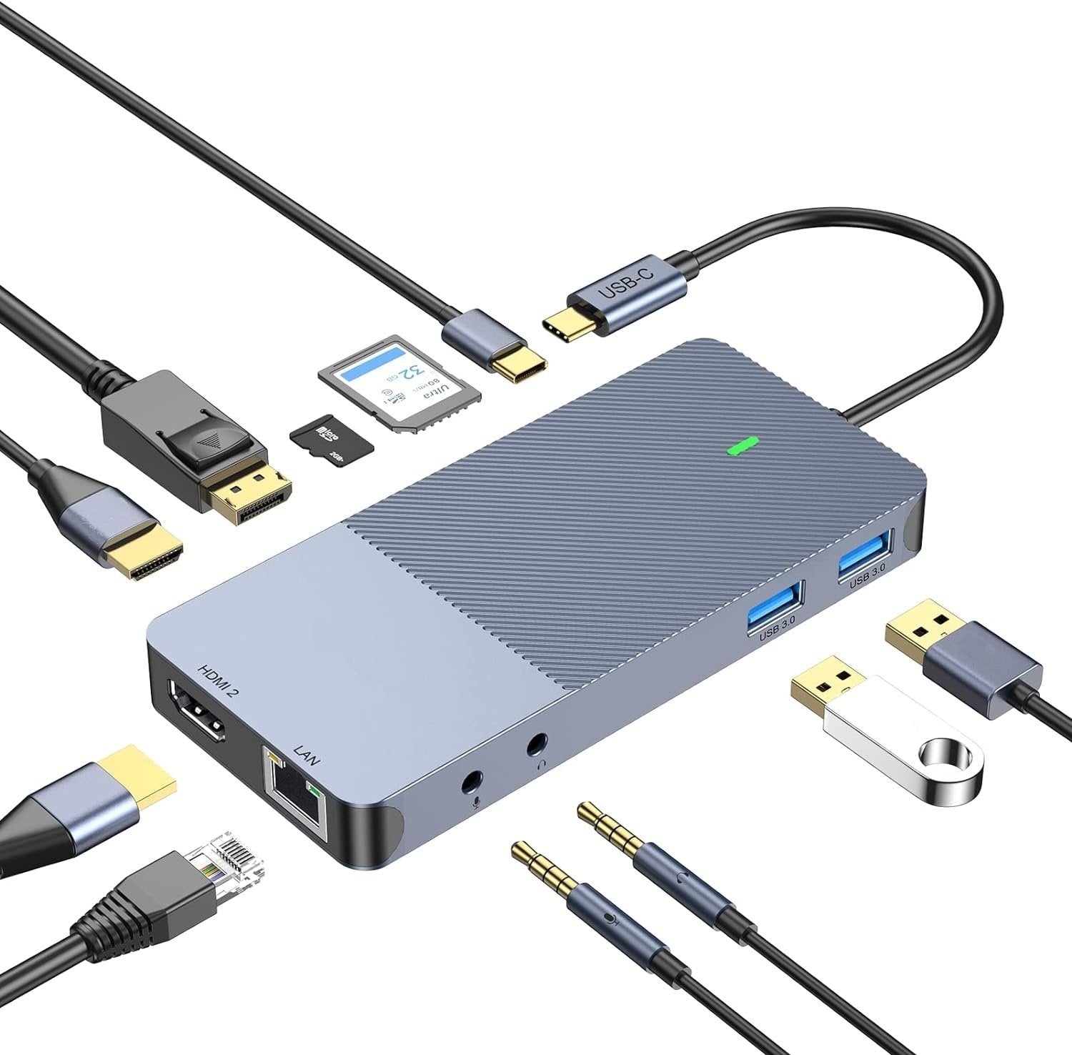 NÖRDIC 1 till 11 USB-C DisplayLink dockningstation för tre monitorer 2xHDMI 4K60Hz 1xDP4K60Hz  DP87W Thunderbolt 3/4
