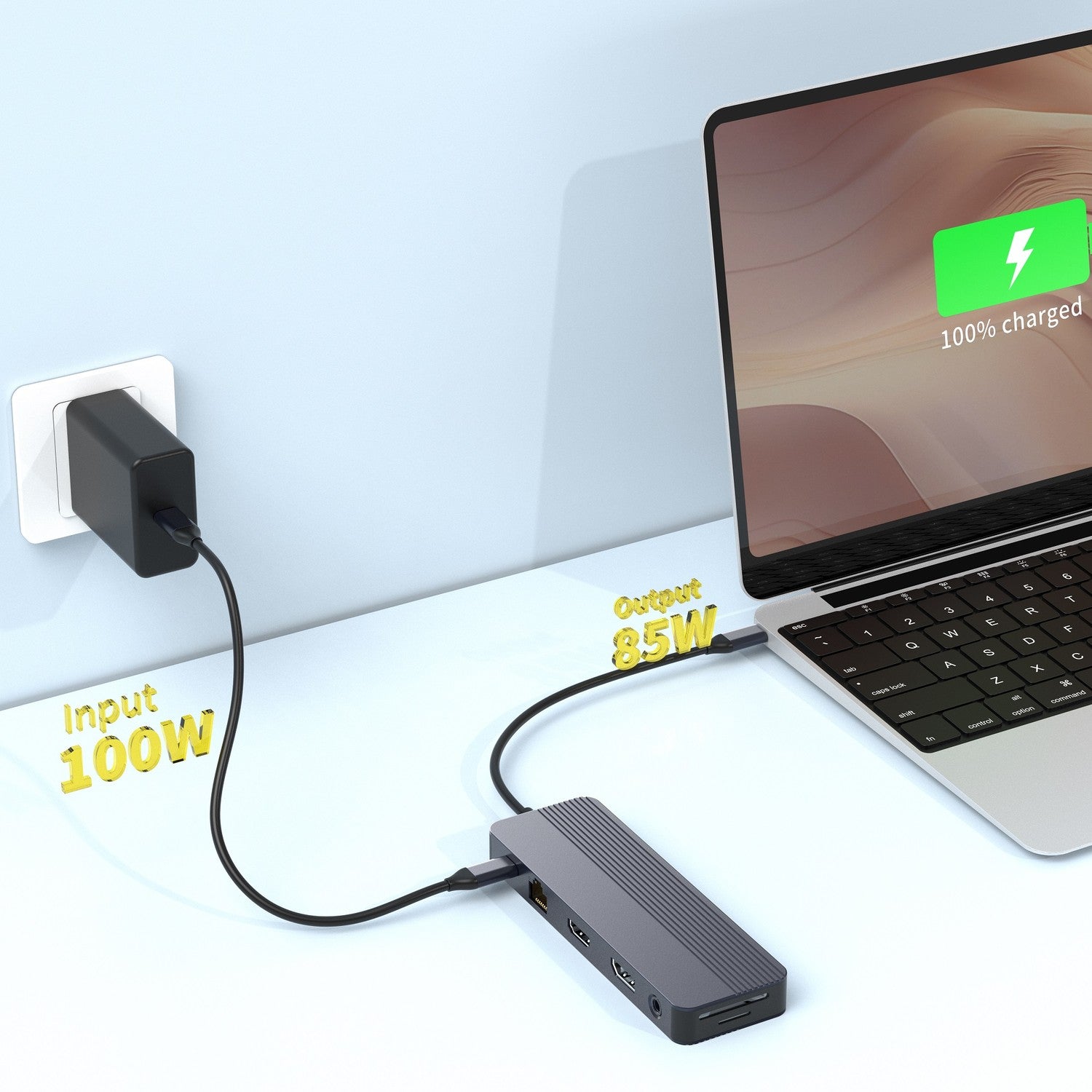 NÖRDIC 1 till 12 USB-C Dockningsstation för Dubbla skärmar, 1xHDMI 4K60Hz, 1xDP 4K60Hz, 1xUSB-C PD 100W,  2xUSB-C, 3xUSB-A, med Ethernet