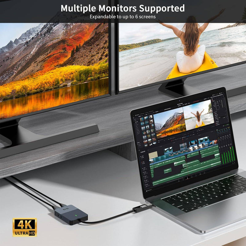 NÖRDIC 1 till 4 Docking Station 2xHDMI 2K@60Hz USB-A & USB-C Kompatibel med USB 4,Windows och Mac1