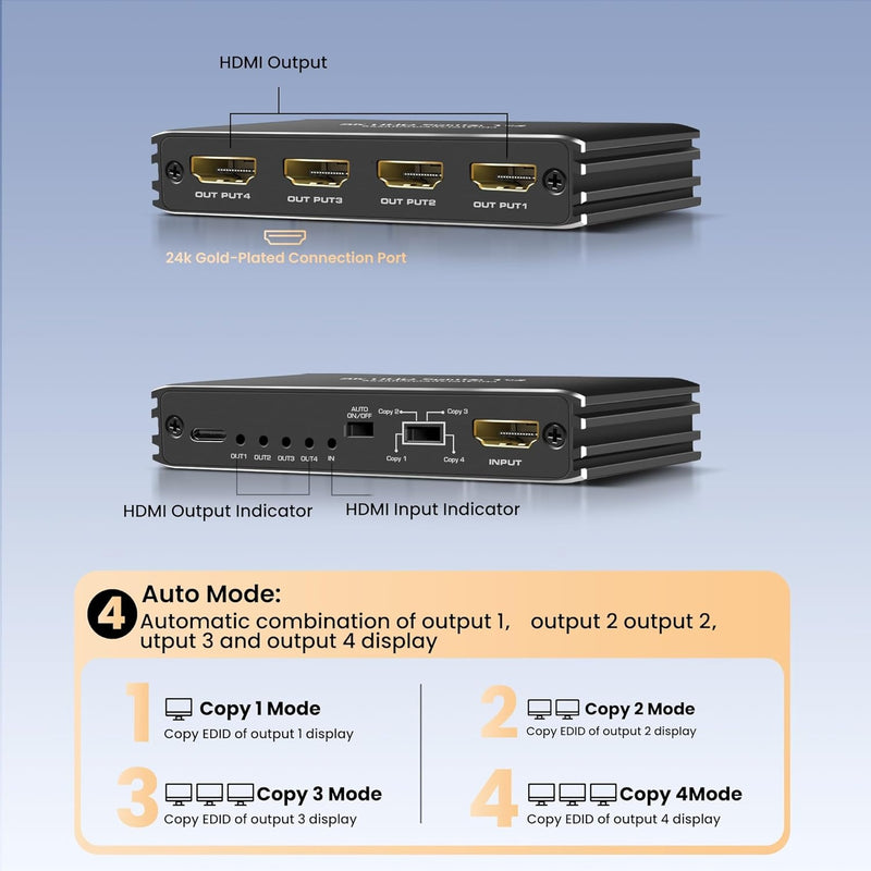 NÖRDIC 1 till 4 Splitter HDMI 2.1 8K60Hz 4K120Hz