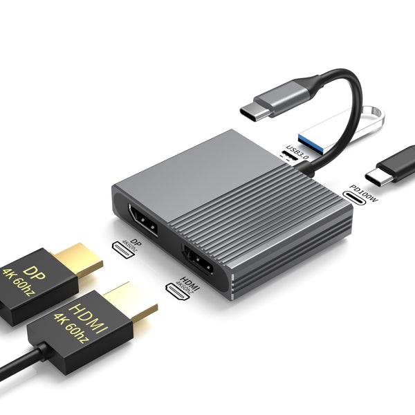 NÖRDIC 1 to 4 USB-C Docking Station 1xHDMI4K60Hz 1xDP 4K60Hz 1xUSB-C PD100W 1xUSB-A 5G MST
