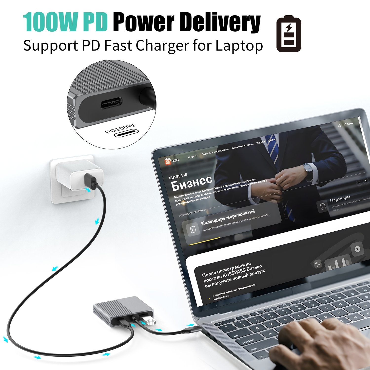 NÖRDIC 1 till 4 USB-C Dockningsstation 2xDP4K60Hz Dubbel skärm 1xUSB-C PD100W 1xUSB-A 5G