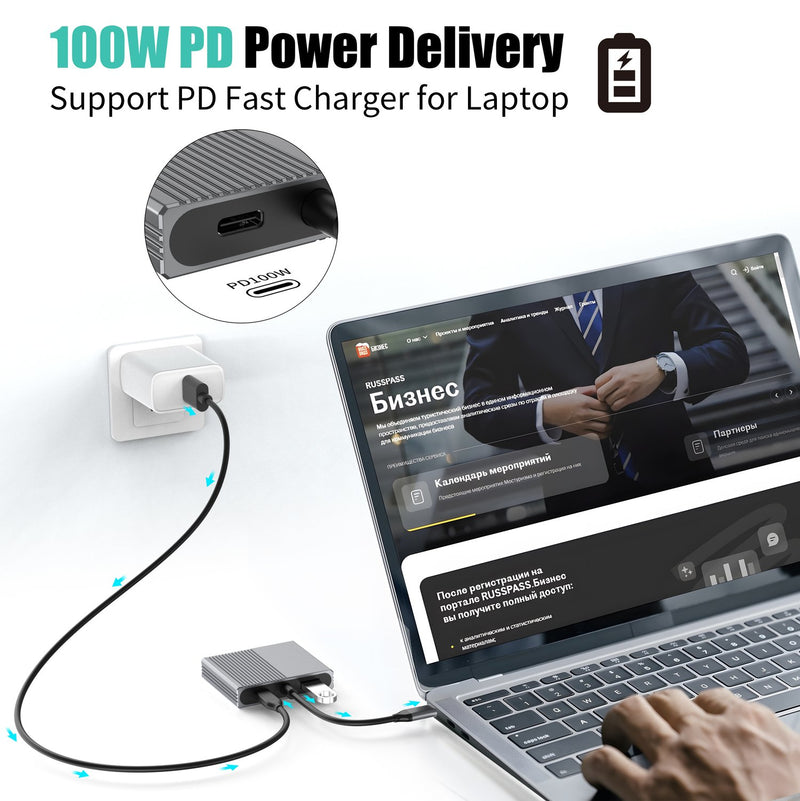 NÖRDIC  1 to 4 USB-C Docking station 2xHDMI Dual Monitor 1xUSB-C PD100W 1xUSB-a 5G