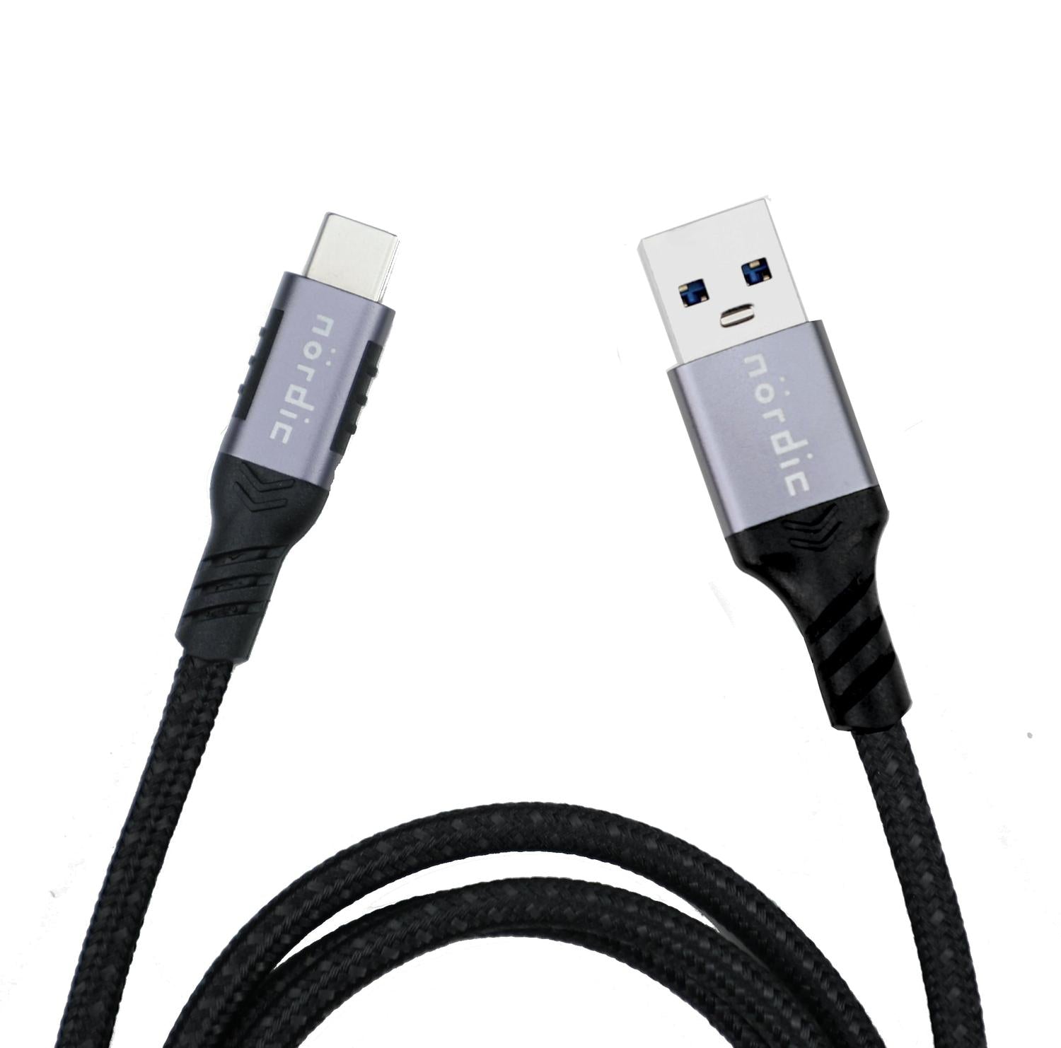 NÖRDIC 20cm USB3.2 Gen1 USB-C till A nylonflätad kabel snabbladdning 3A 5Gbps Power Delivery PD 60W