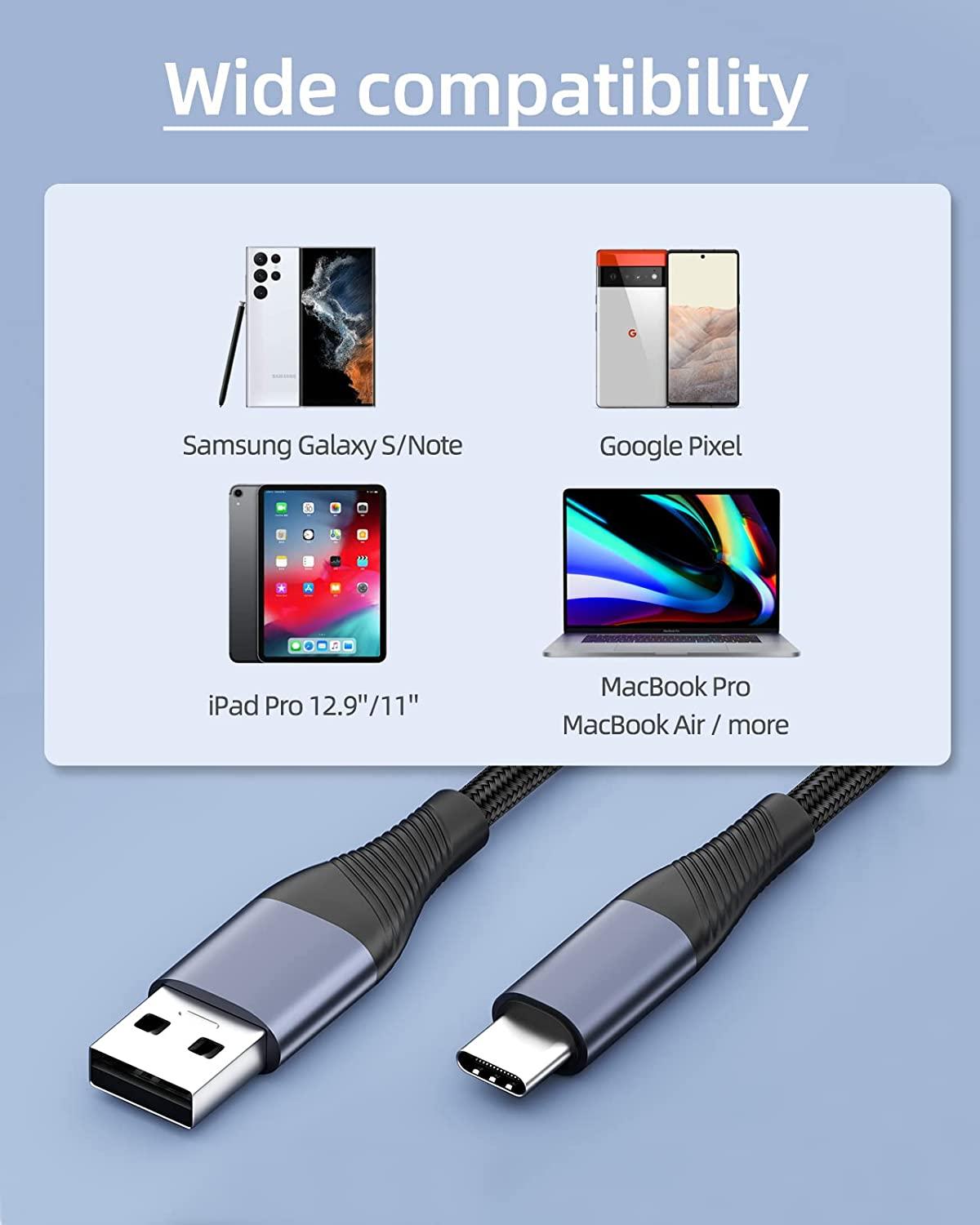 NÖRDIC 20cm USB3.2 Gen1 USB-C till A nylonflätad kabel snabbladdning 3A 5Gbps Power Delivery PD 60W