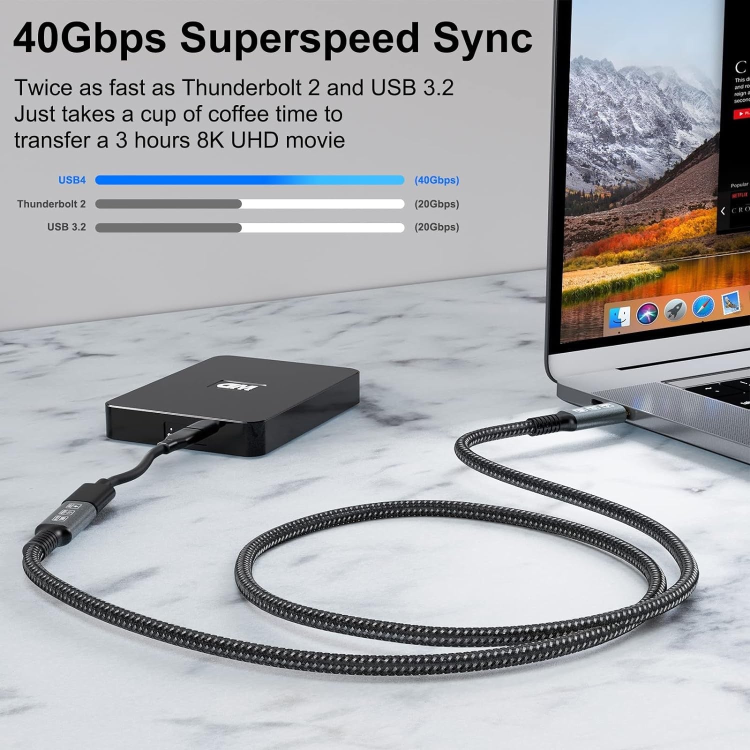 NÖRDIC 25cm USB 4 förlängningskabel 40Gbps 240W 8K60Hz