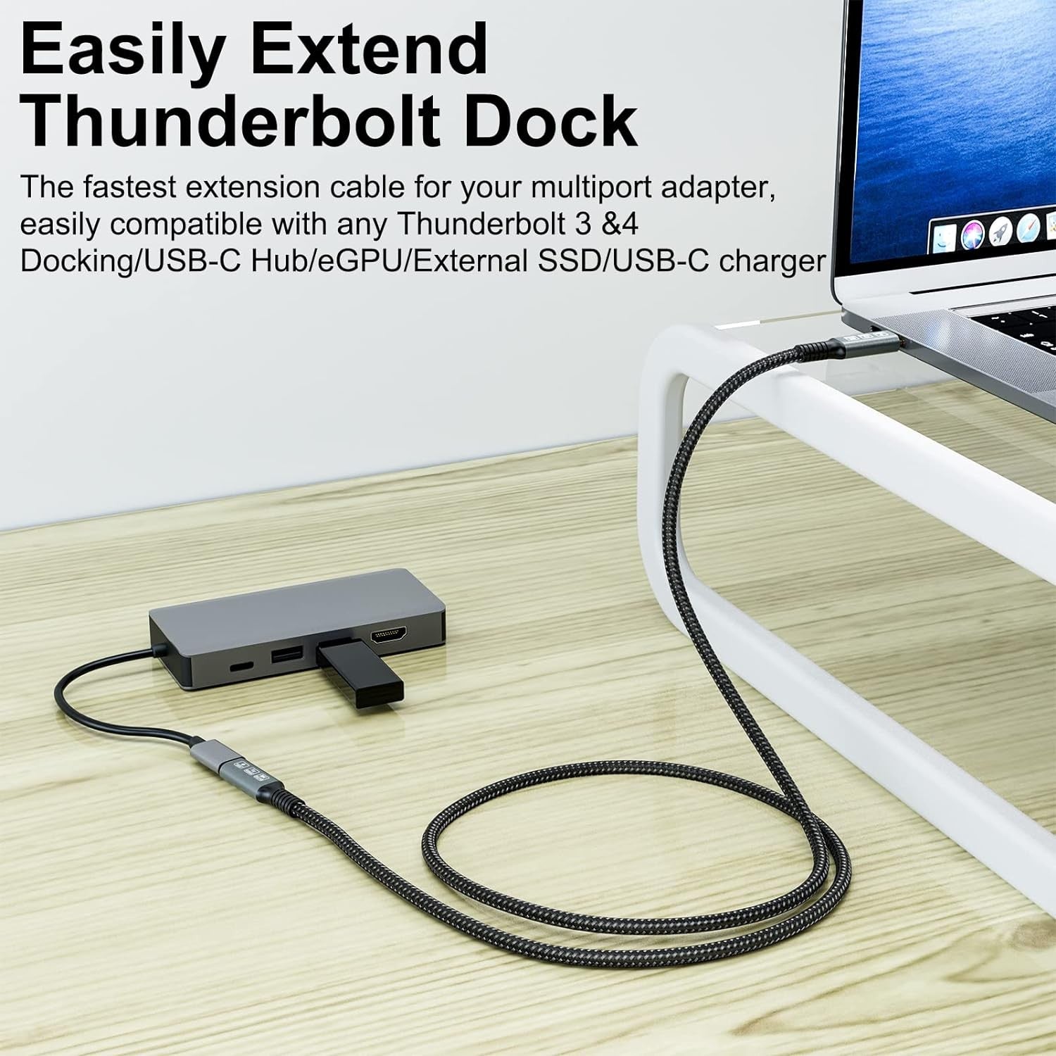 NÖRDIC 25cm USB 4 förlängningskabel 40Gbps 240W 8K60Hz