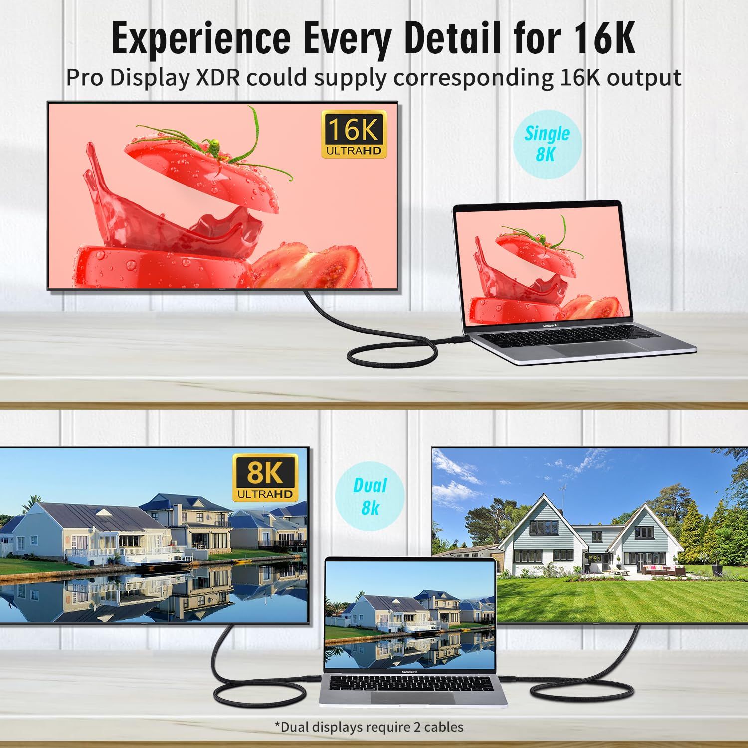 NÖRDIC 2m Thunderbolt 5 kabel 80Gbps dataöverföring 240W laddning 120Gbps bandbredd 16K60Hz 8K60Hz 4K540Hz