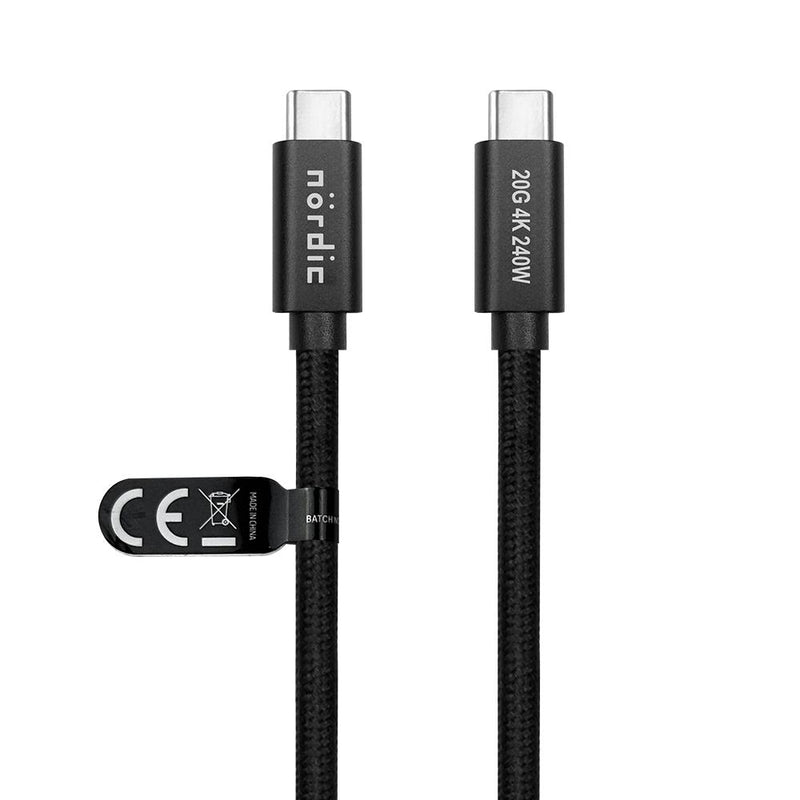 NÖRDIC 2m USB 3.2 Gen 2 USB-C till C nylonflätad kabel PD3.1 240W 20G 4K60Hz svart