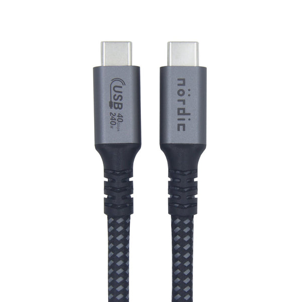 NÖRDIC 3m USB4 USB-C till C nylonflätad kabel PD3.1 240W snabbladdning 40G 8K60Hz 4K120Hz 5K60Hz 2x4K60Hz Emarker kompatibel Thunderbolt 4 och 3