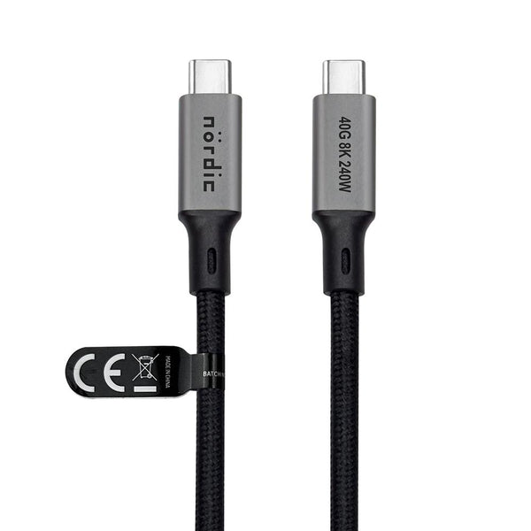 NÖRDIC 2m USB4 USB-C till C nylonflätad kabel PD3.1 240W 40G 8K60Hz 4K144Hz grå