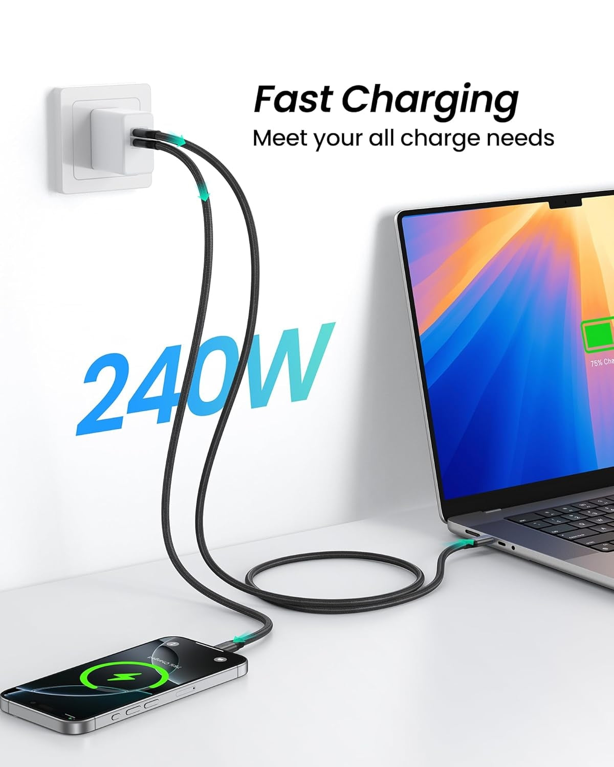 NÖRDIC 2m USB4 V2.0 120G 16K 240W kompatibel med Thunderbolt