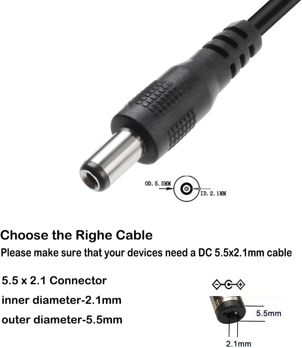 NÖRDIC 2m USB-A kabel till DC 5.5x2.1mm 2A