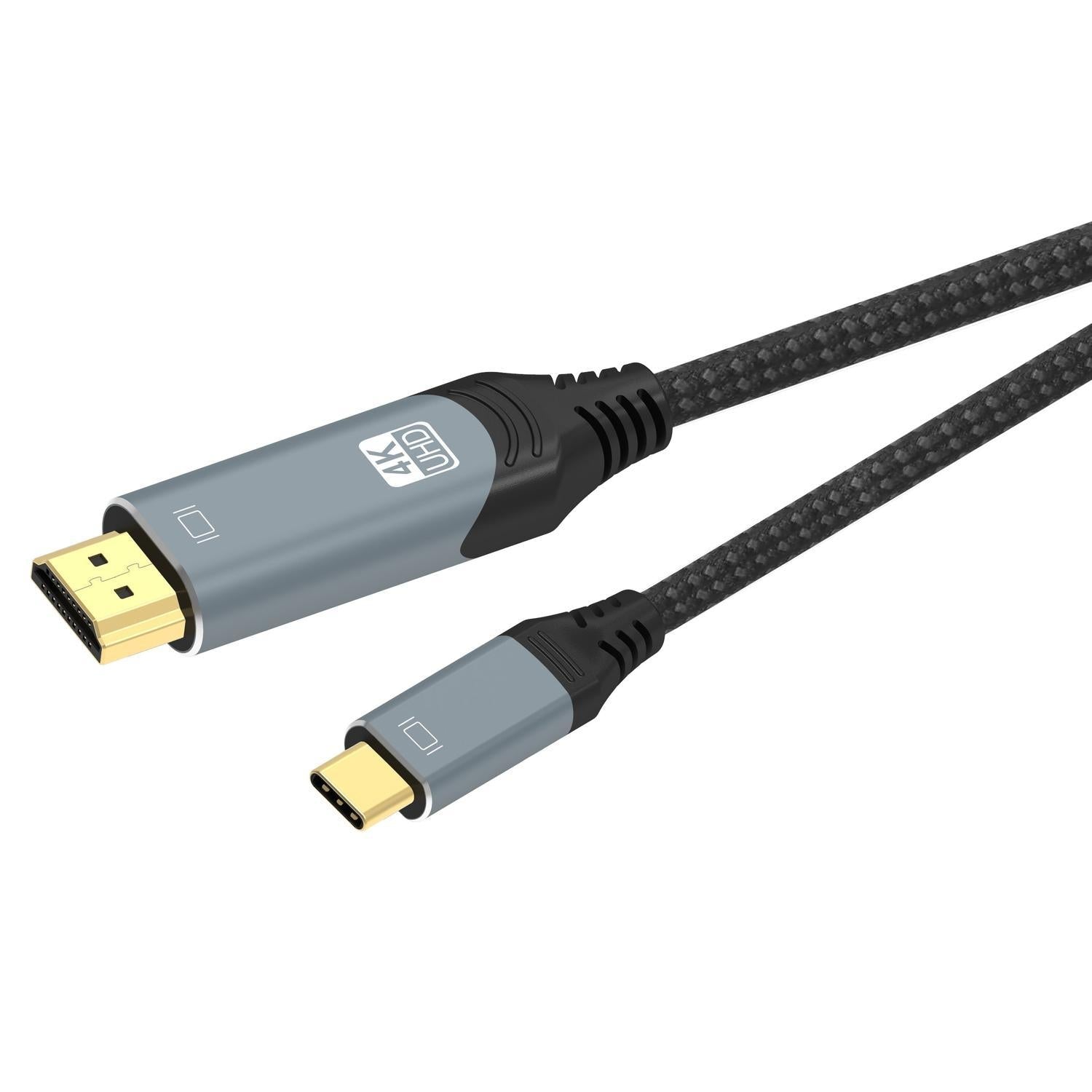 NÖRDIC 2m USBC till HDMI 4K 60Hz nylonflätad kabel space grey stöd för HDCP1.4 och 2.2 Ren koppar 99,99%