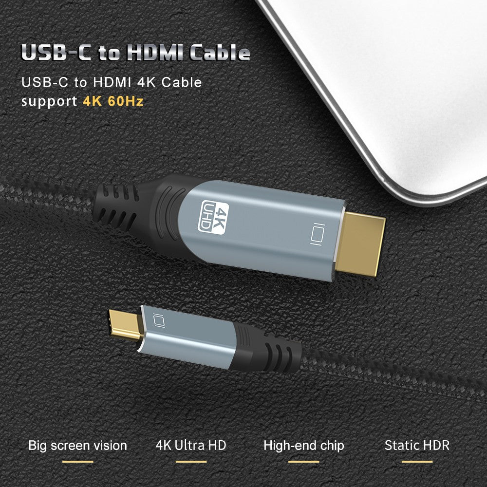 NÖRDIC 2m USBC till HDMI 4K 60Hz nylonflätad kabel space grey stöd för HDCP1.4 och 2.2 Ren koppar 99,99%