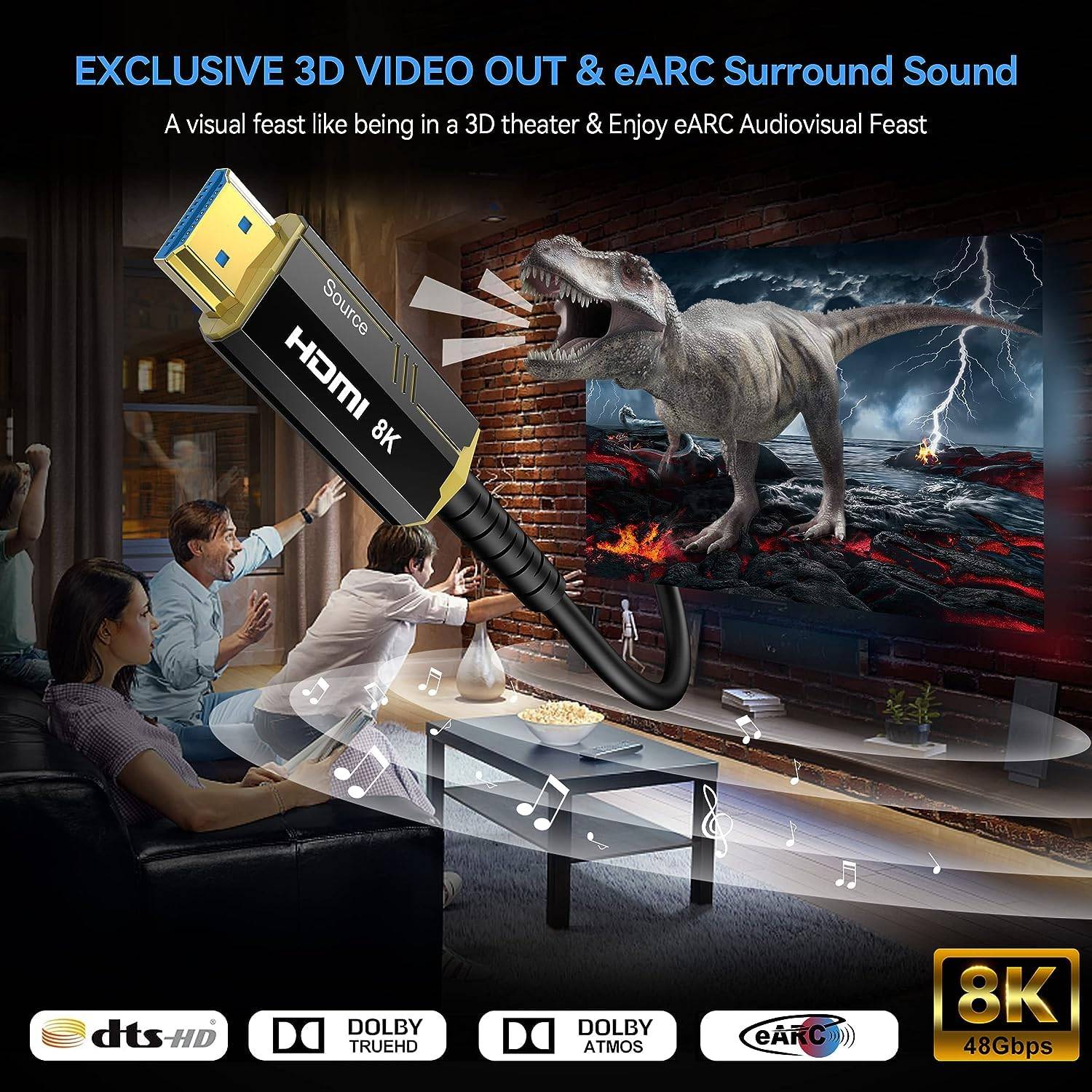 NÖRDIC 30m aktiv AOC Optisk Fiberkabel HDMI 2.1 8K 60Hz 4K 120Hz 48Gbps Dynamic HDR, eARC, VRR kompatibel med RTX 3080 3090