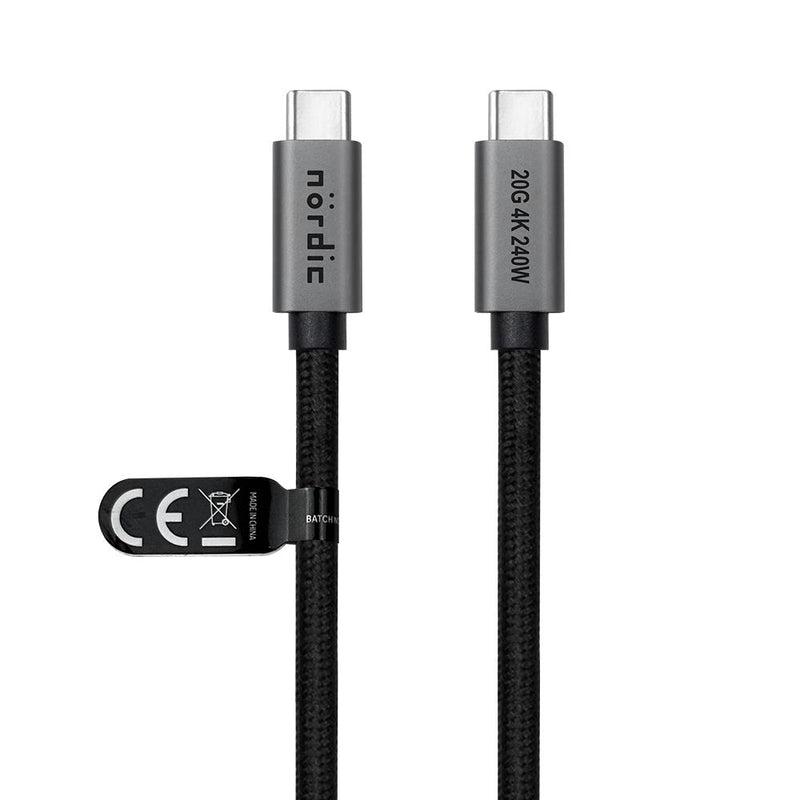 NÖRDIC 3m USB 3.2 Gen 2 USB-C till C nylonflätad kabel PD3.1 240W 20G 4K60Hz grå