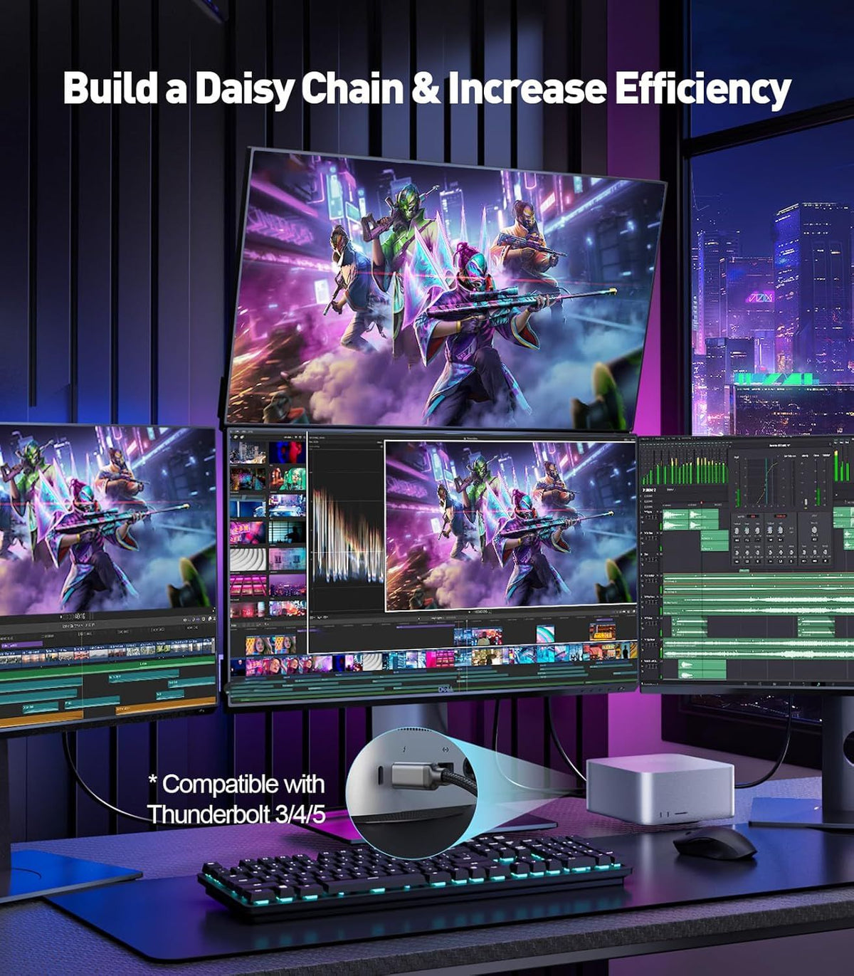 NÖRDIC 3m USB-C till DisplayPort 2.1 kabel 16K60Hz 8K120Hz 2K/4K240Hz 80Gbps Thunderbolt 5/4/3 till DisplayPort 2.1