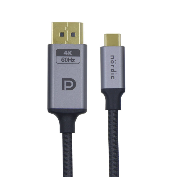 NÖRDIC 3m USBC till Displayport kabel UHD 4K 60Hz DP 1.2 21,6Gbps HDCP Alt Mode Over USB C, Aluminium kontakter Space Grey