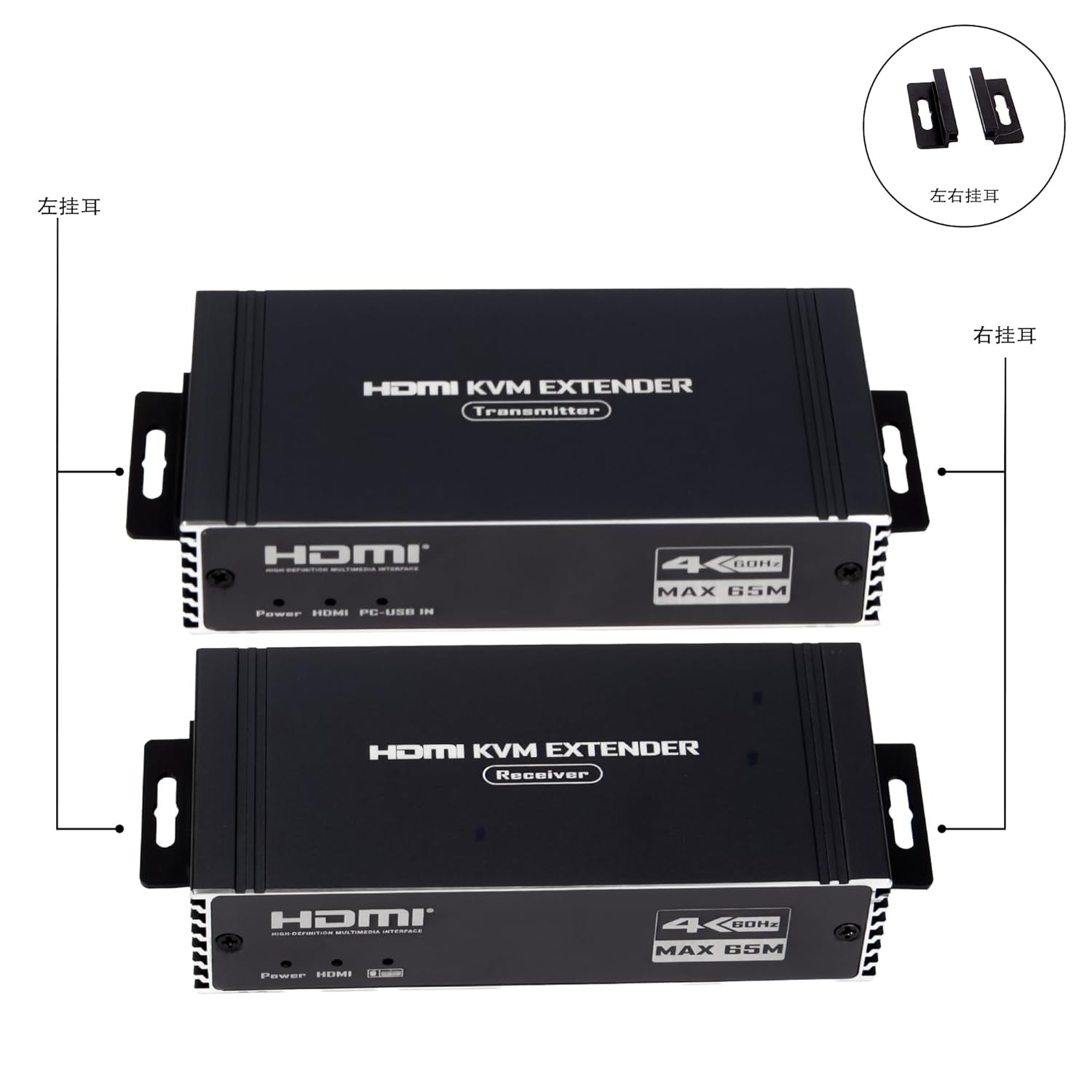 NÖRDIC 4K 60Hz 65 m HDMI KVM-förlängare med USB över Cat5e/Cat6 POC med loop-stöd för USB-tangentbord och mus till PC-dator