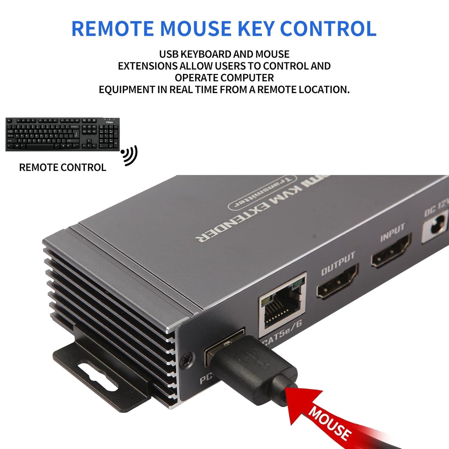 NÖRDIC 4K 60Hz 65 m HDMI KVM-förlängare med USB över Cat5e/Cat6 POC med loop-stöd för USB-tangentbord och mus till PC-dator