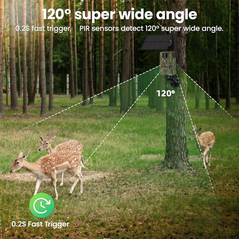 NÖRDIC 4G viltkamera med 4W solpanel, 3MP FHD, kamouflage, LTE 4G SIM-kort och IP66-vattenskydd