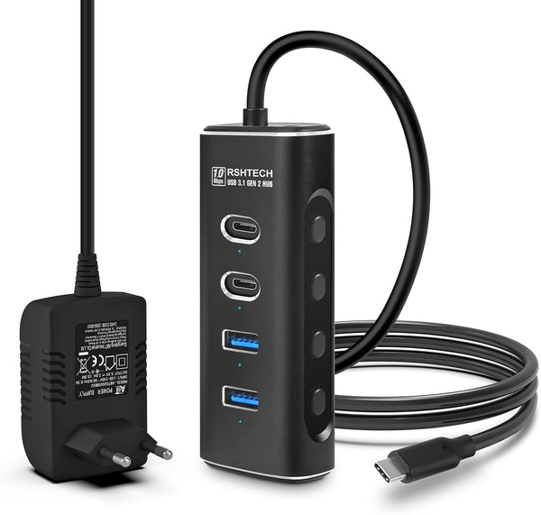 NÖRDIC 4-port Powered USB-C Hub 10Gbps with 2 USB-A & 2 USB-C Data Ports