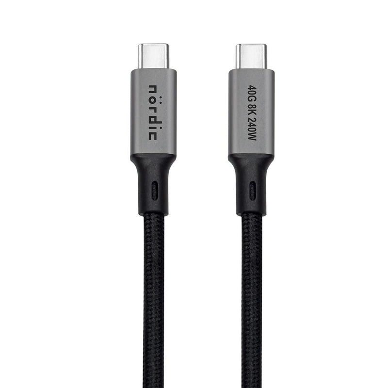 NÖRDIC 50cm USB4 USB-C till C nylonflätad kabel PD3.1 240W 40G 8K60Hz 4K144Hz grå