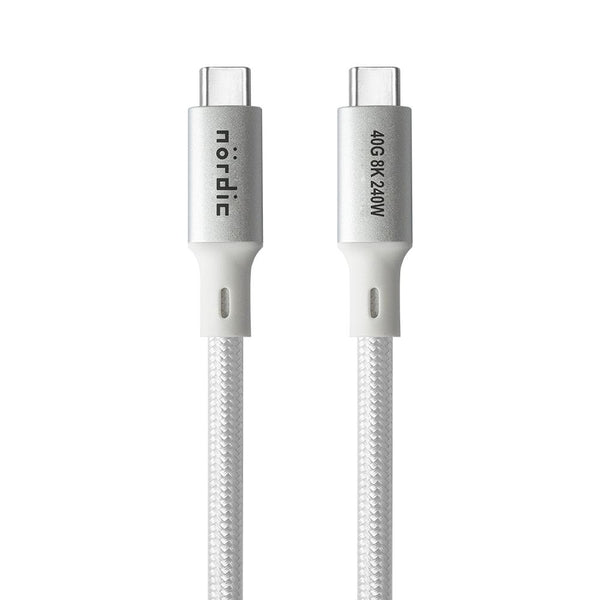 NÖRDIC 50cm USB4 USB-C till C nylonflätad kabel PD3.1 med 240W snabbladdning 40G 8K60Hz 4K120Hz 5K60Hz 2x4K60Hz Emarker