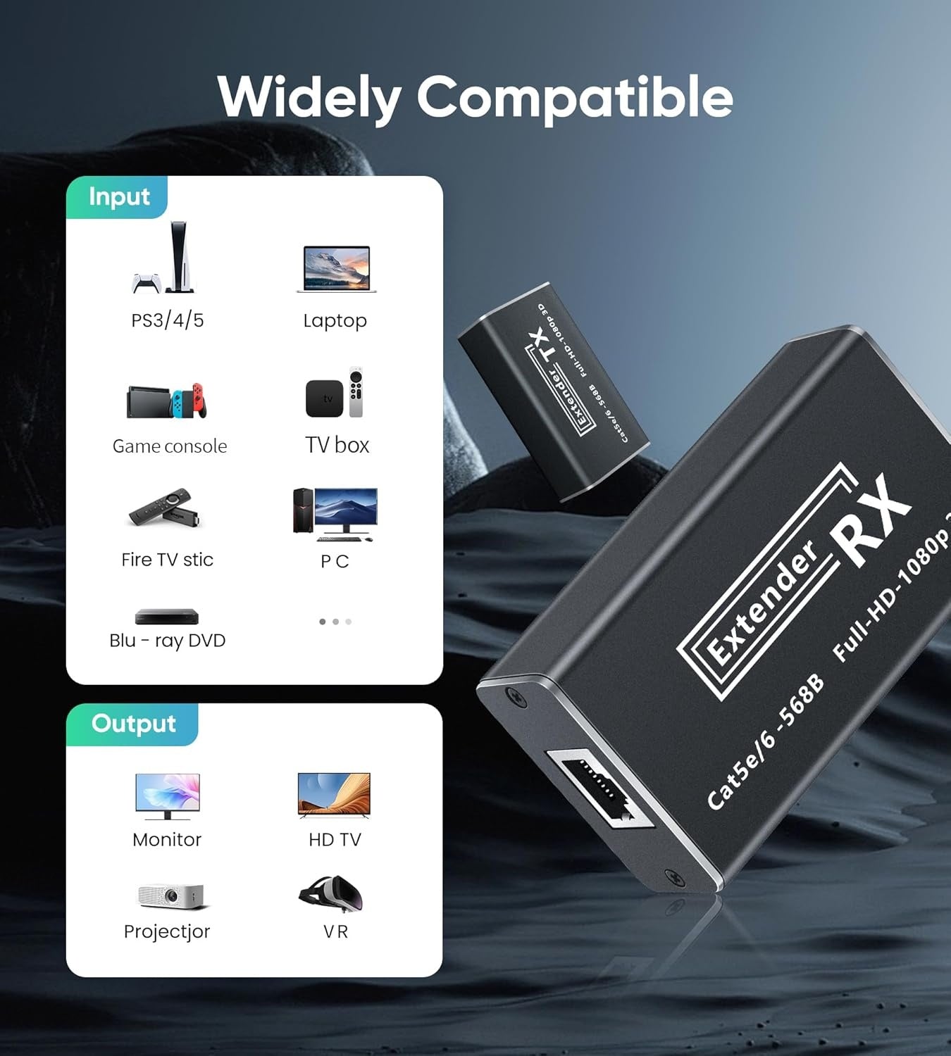 NÖRDIC 50m HDMI Extender Over Cat 5e/6/7, Full HD 1080P, EDID, Deep Color, Dobly Digital/DTS