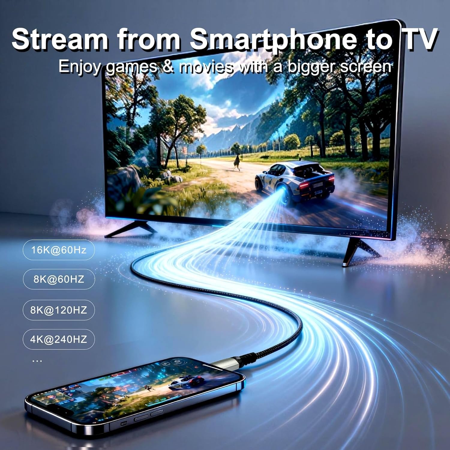 NÖRDIC 5m bidirektionell USB-C till DisplayPort 2.1 kabel 16K60Hz 8K240Hz/120Hz 4K240/165/144/60 HDR HDCP2.3