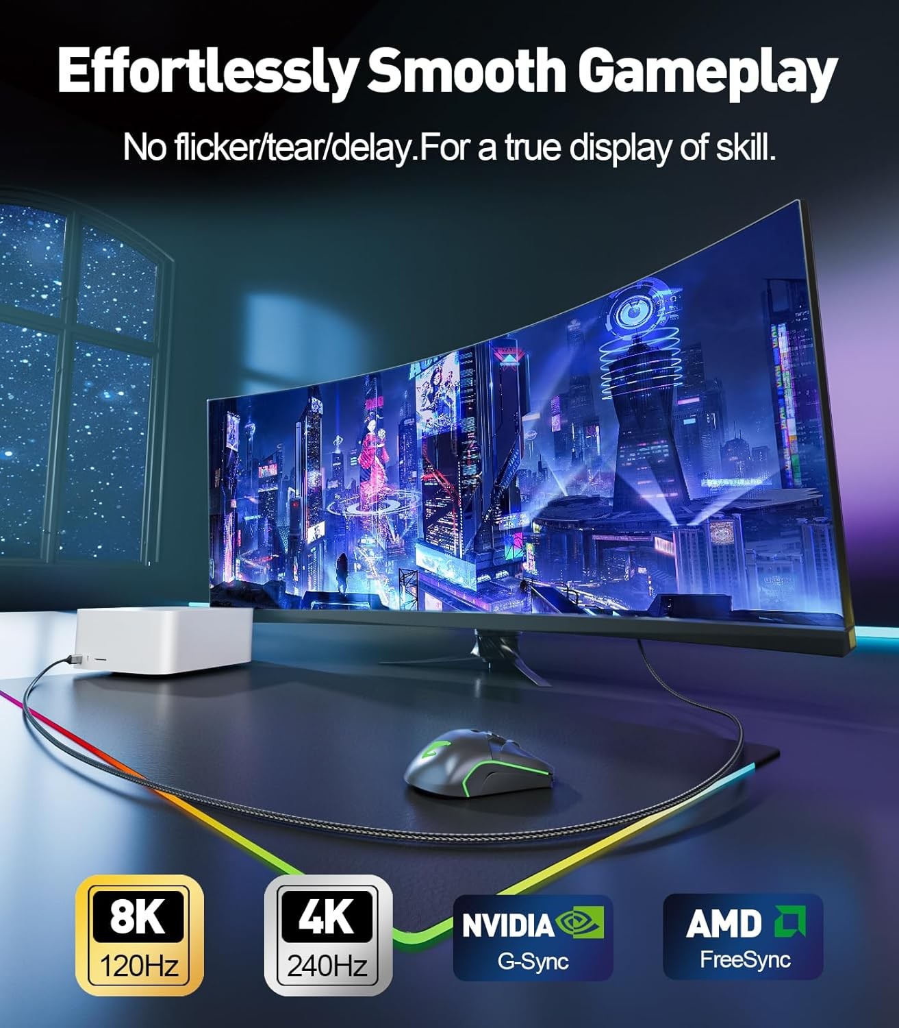 NÖRDIC 5m bidirektionell USB-C till DisplayPort 2.1 kabel 16K60Hz 8K240Hz/120Hz 4K240/165/144/60 HDR HDCP2.3