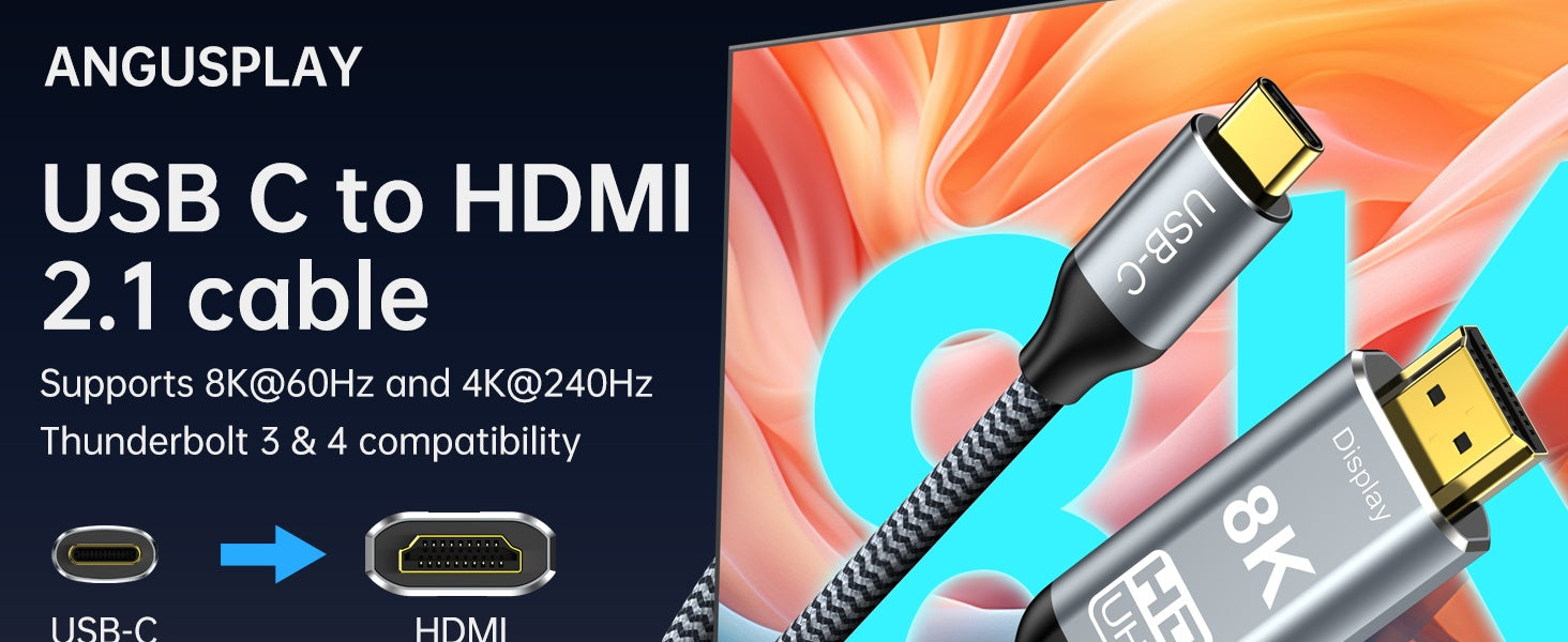 NÖRDIC 5m kabel USB-C till HDMI 2.1 8K30Hz 4K120Hz 48Gbps HDR kompatibel med Thunderbolt 3 och 4