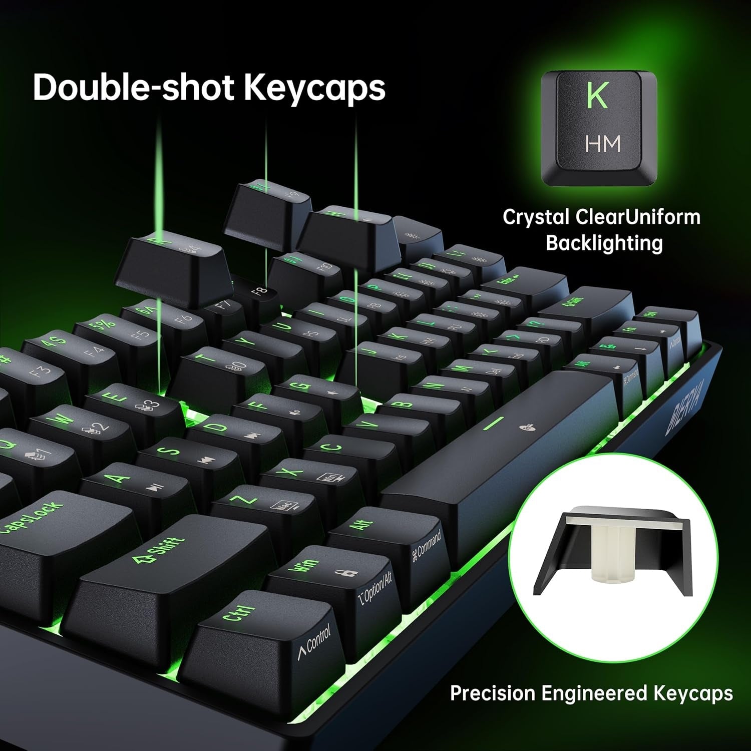 NÖRDIC 60% Trådbundet mekaniskt gaming-tangentbord med röda switches, LED-bakgrundsbelysning, ultrakompakt 61 tangenter, US-layout
