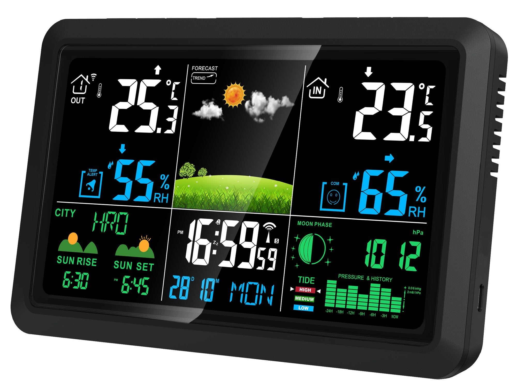 NÖRDIC 7,5" LCD Trådlös Väderstation Hygrometer Termometer Månfaser Barometer RCC Radiokontrollerad Väckarklocka Soltid