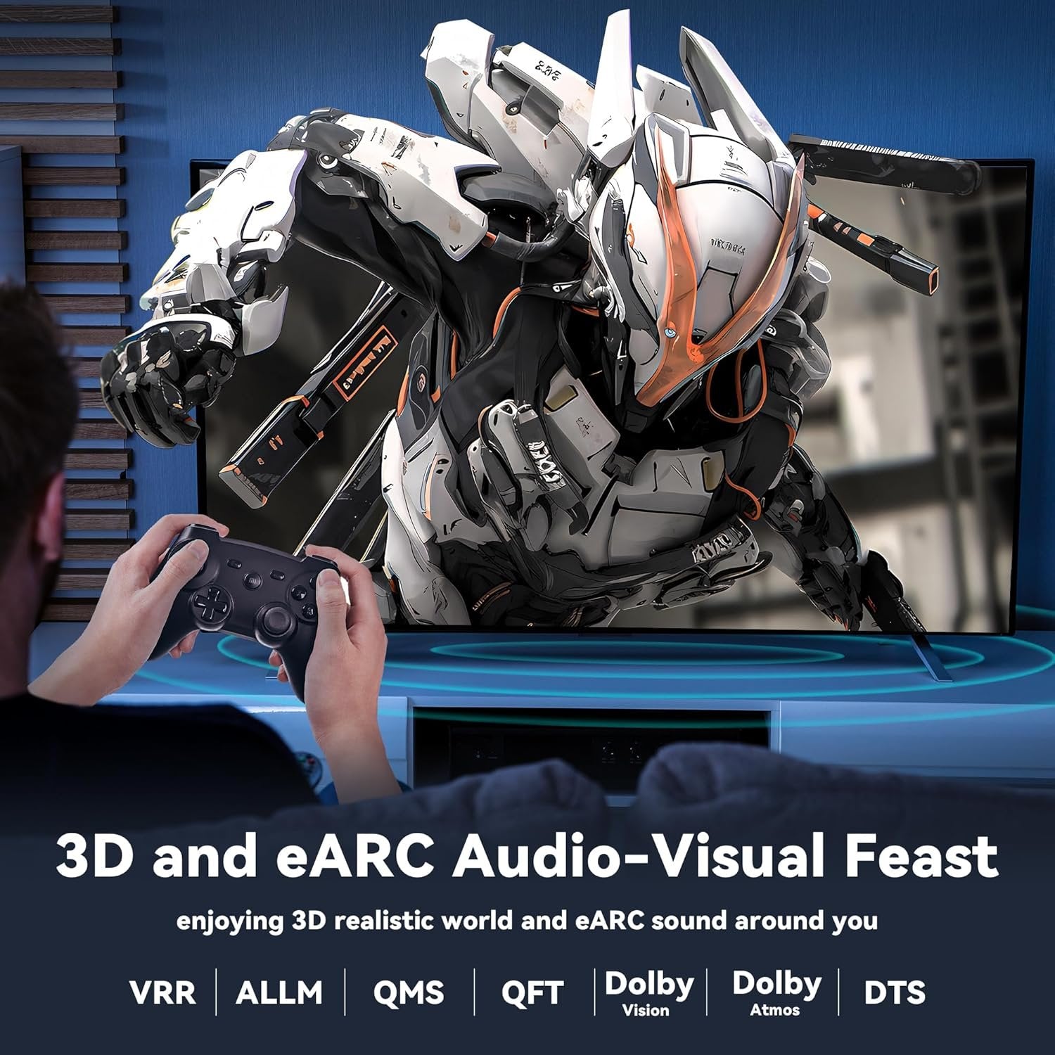NÖRDIC 7,5m aktiv AOC Optisk Fiberkabel HDMI 2.1 8K 60Hz 4K 120Hz 48Gbps Dynamic HDR, eARC, VRR