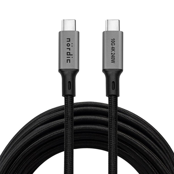 NÖRDIC 7m USB 3.2 Gen 2 USB-C till C nylonflätad kabel PD3.1 240W 20G 4K60Hz svart