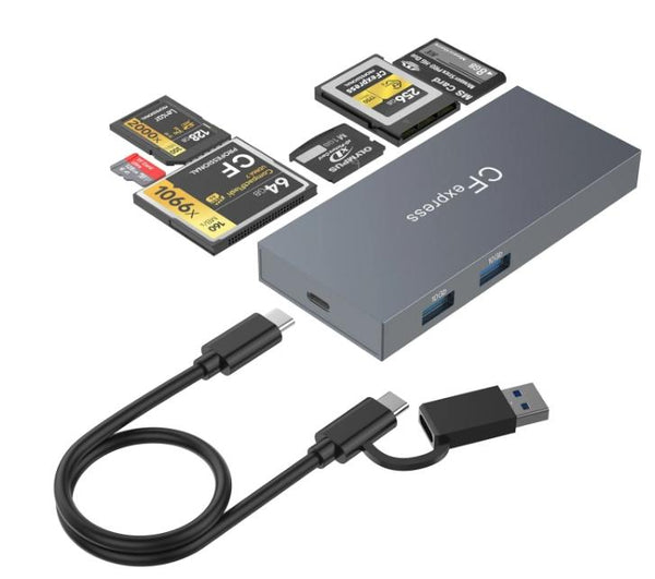 NÖRDIC 8 i 1 kortläsare USB-C/USB-A CF Express B, CF/SD/XD/TF/MS UHS-1 2TB + 2xUSB-A 10Gbps