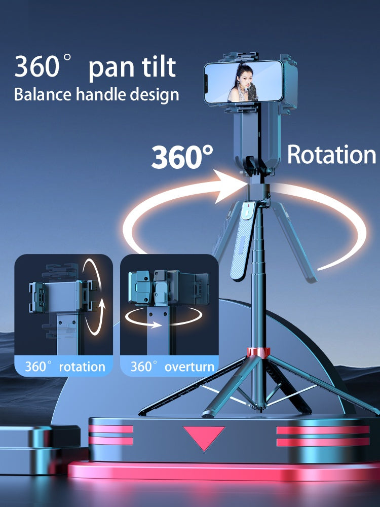NÖRDIC AI Auto Face Tracking Selfie-stick – 360° rotation + 270° tilt, 4-i-1 mobilstativ, 180 cm stativ i aluminium med 4 ben