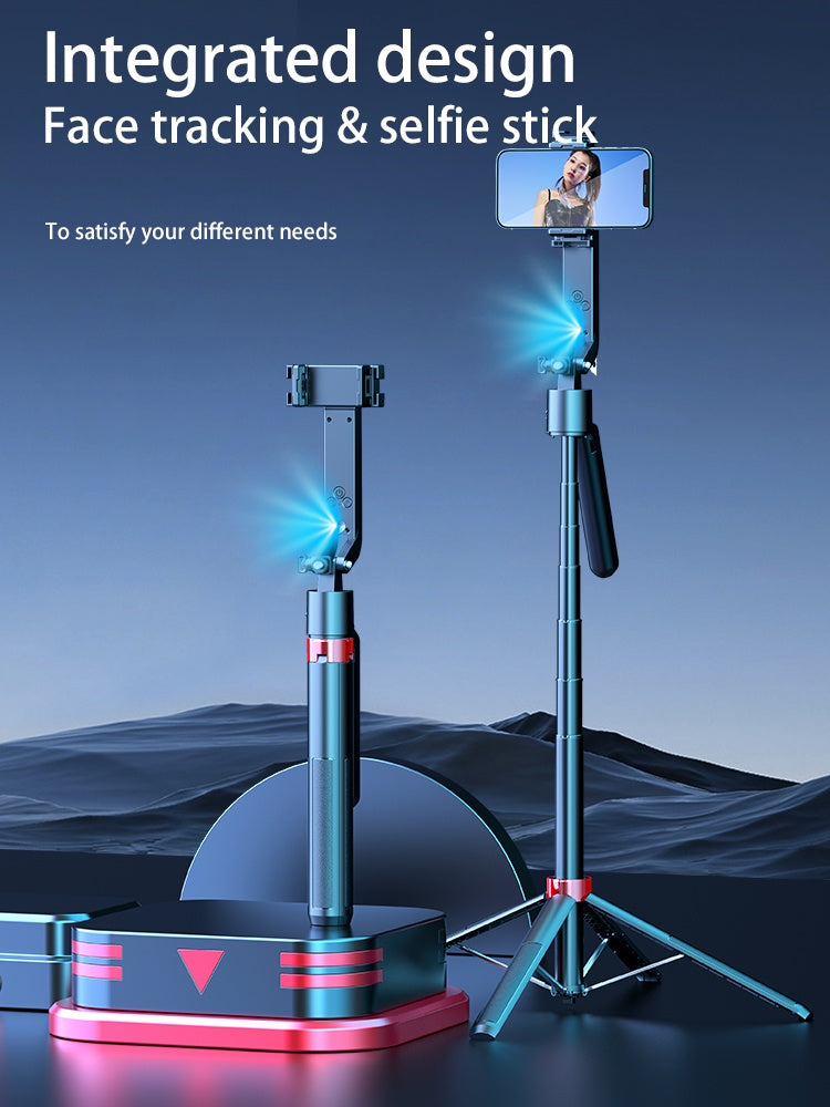 NÖRDIC AI Auto Face Tracking Selfie-stick – 360° rotation + 270° tilt, 4-i-1 mobilstativ, 180 cm stativ i aluminium med 4 ben