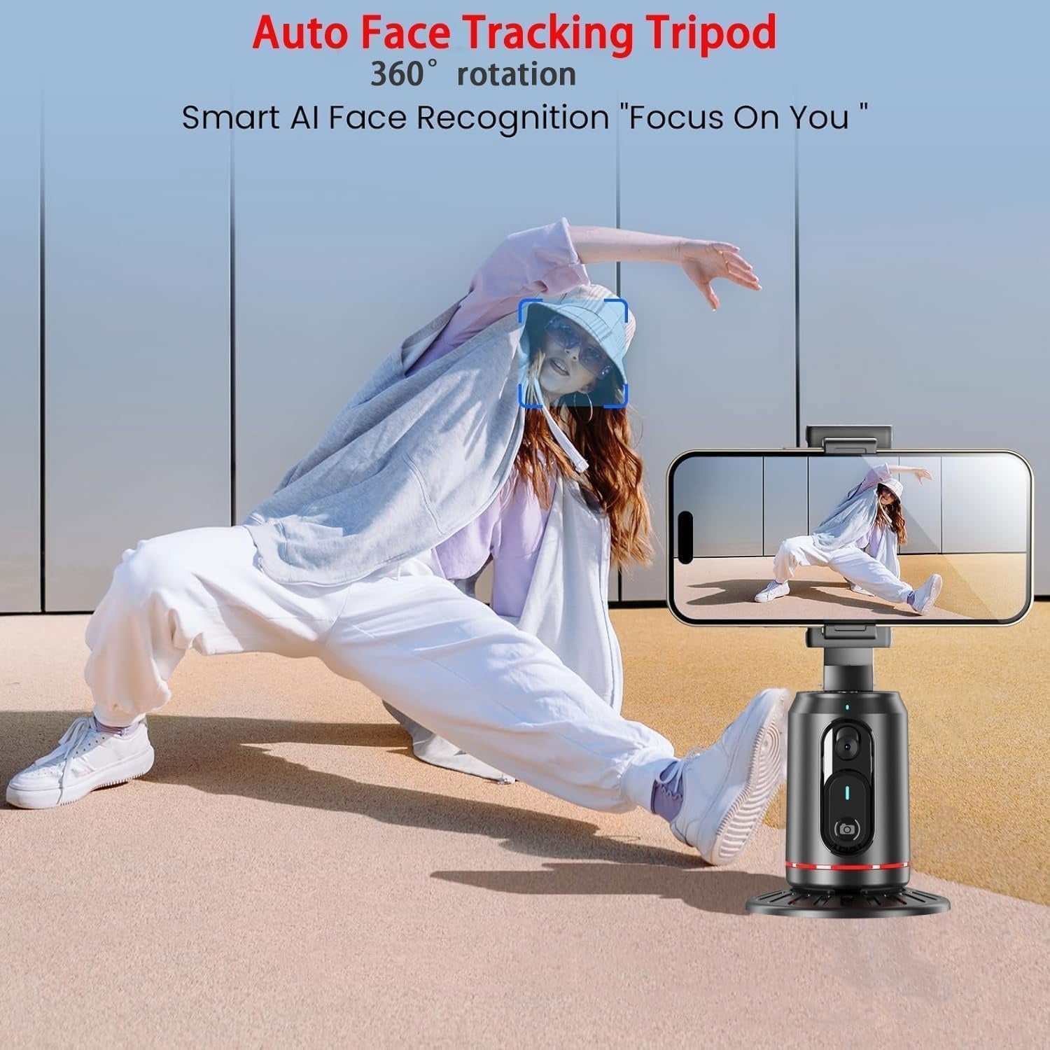 NÖRDIC auto-tracking stativ med 360° rotation och ansiktsspårning, trådlös inbyggd fjärr