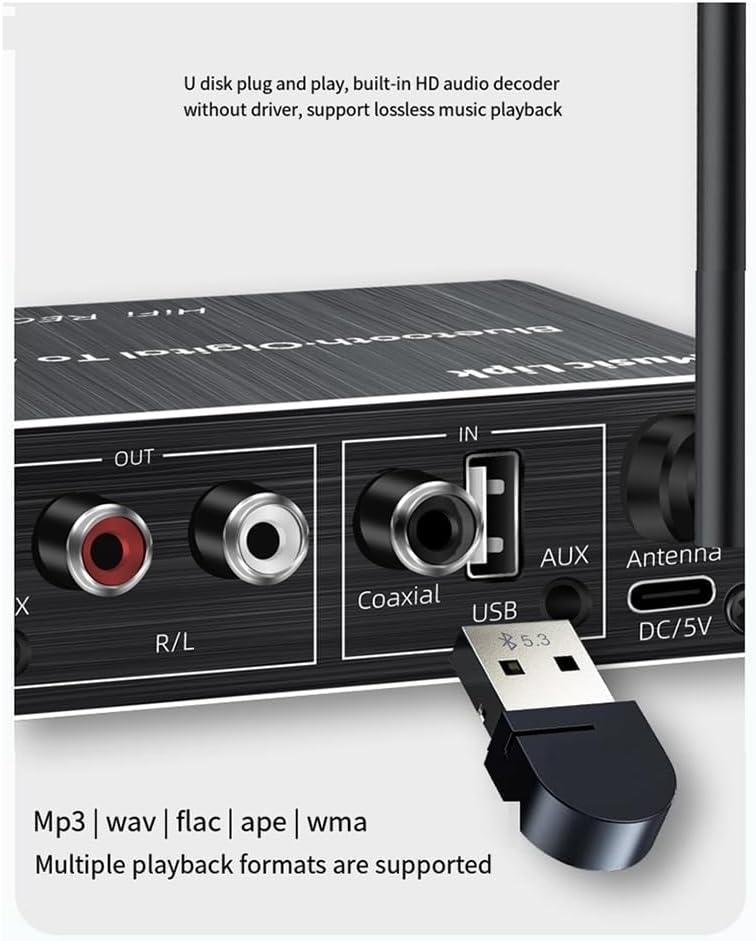 NÖRDIC Bluetooth 5.3 Audio Mottagare DAC Konverterare USB Minne 3.5MM AUX RCA Coaxial