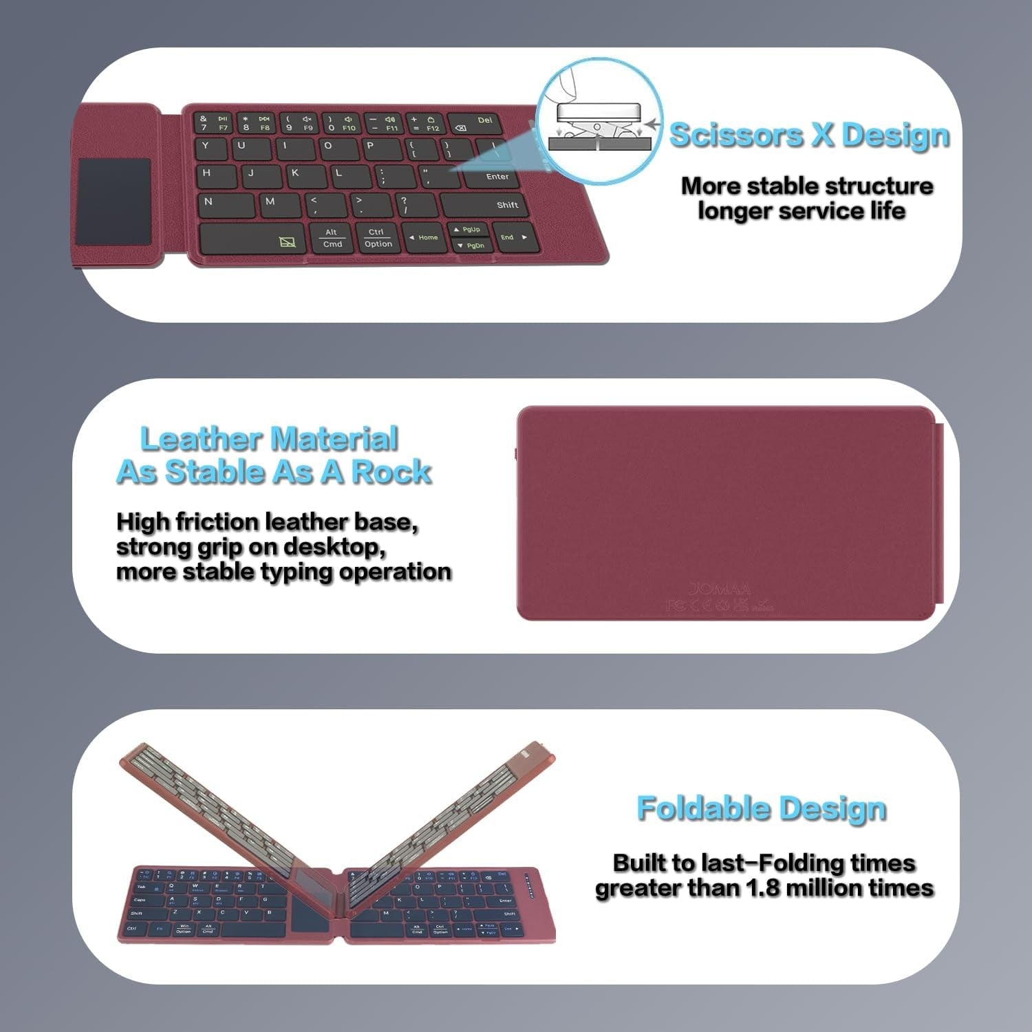 NÖRDIC Bluetooth-tangentbord med touchpad, ultratunt och portabelt för Windows, Mac, iOS och Android, US-layout