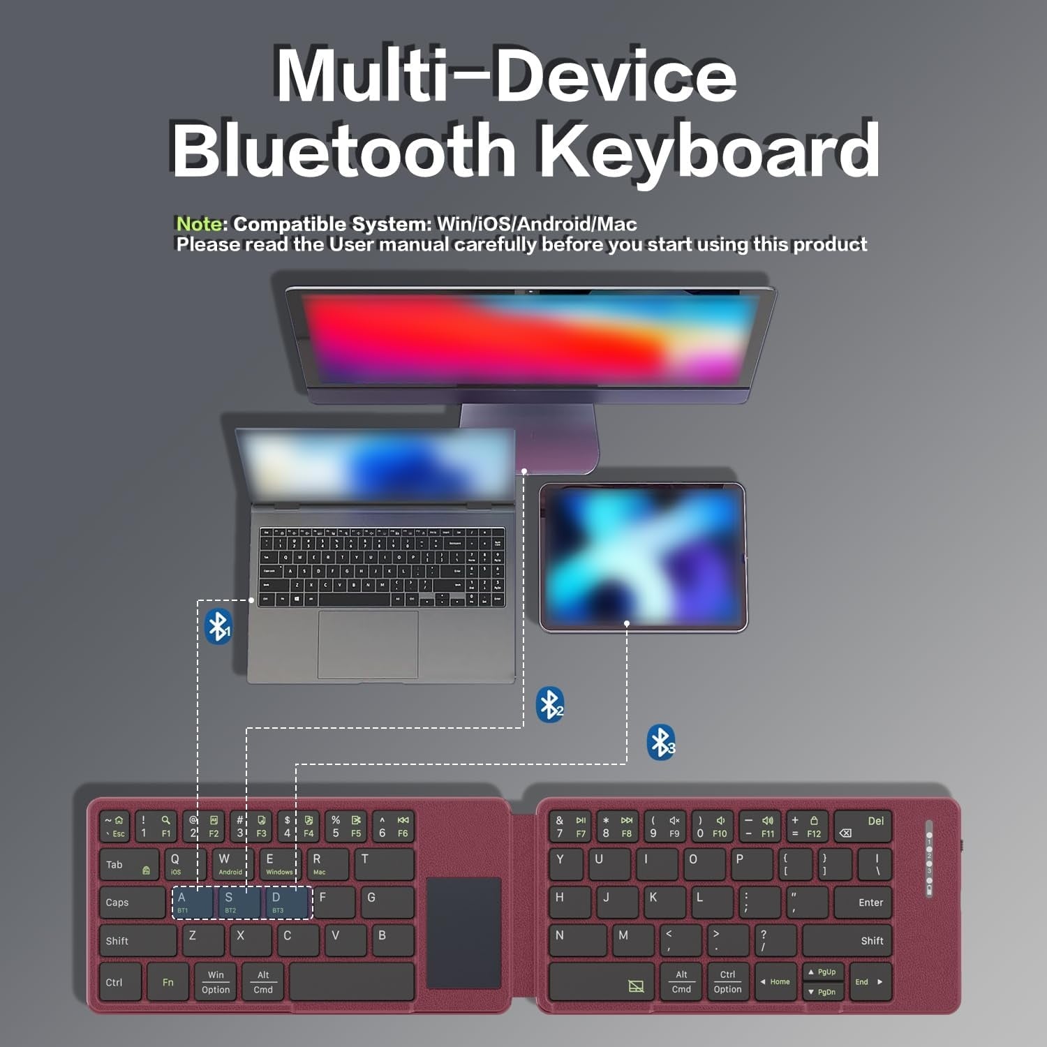 NÖRDIC Bluetooth-tangentbord med touchpad, ultratunt och portabelt för Windows, Mac, iOS och Android, US-layout