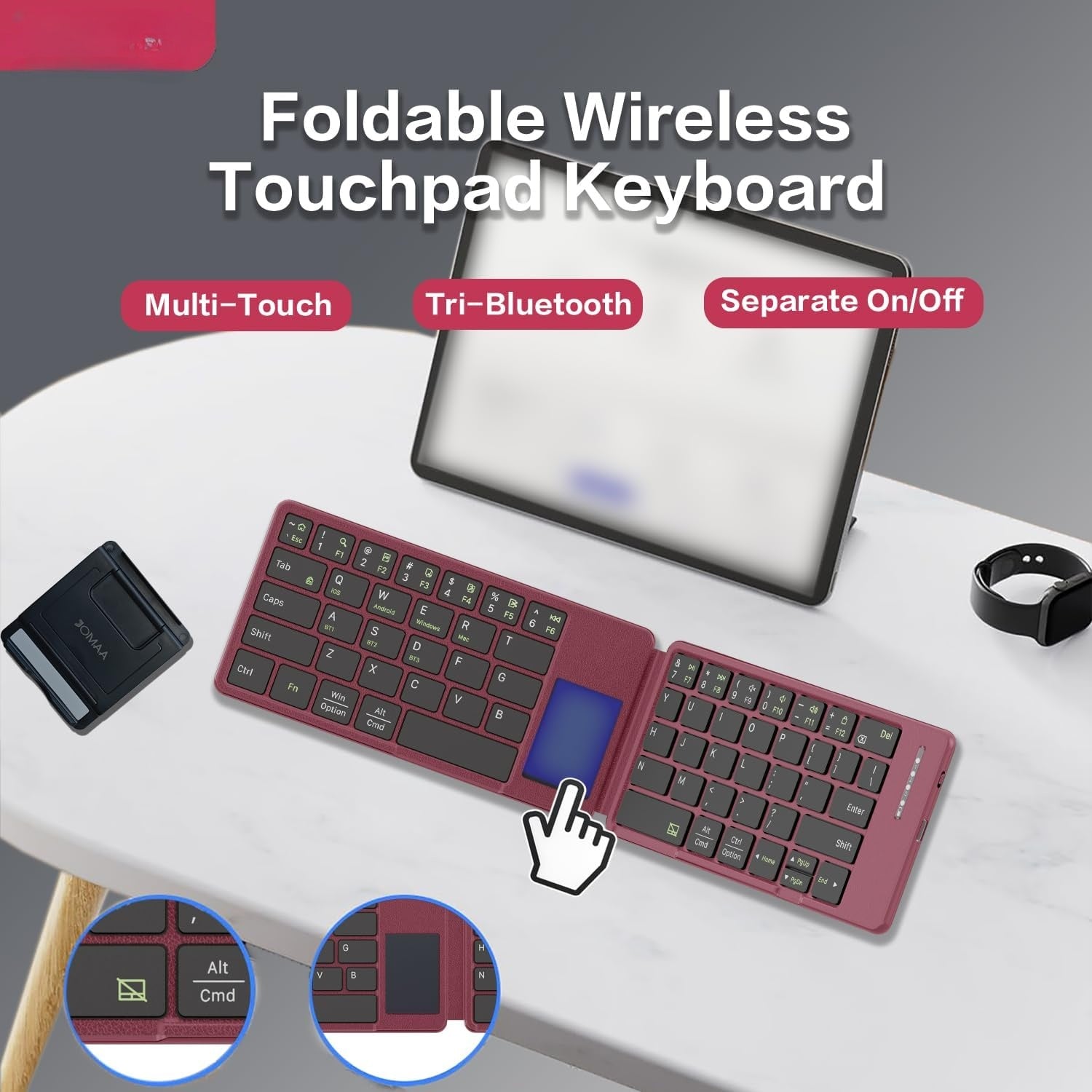 NÖRDIC Bluetooth-tangentbord med touchpad, ultratunt och portabelt för Windows, Mac, iOS och Android, US-layout