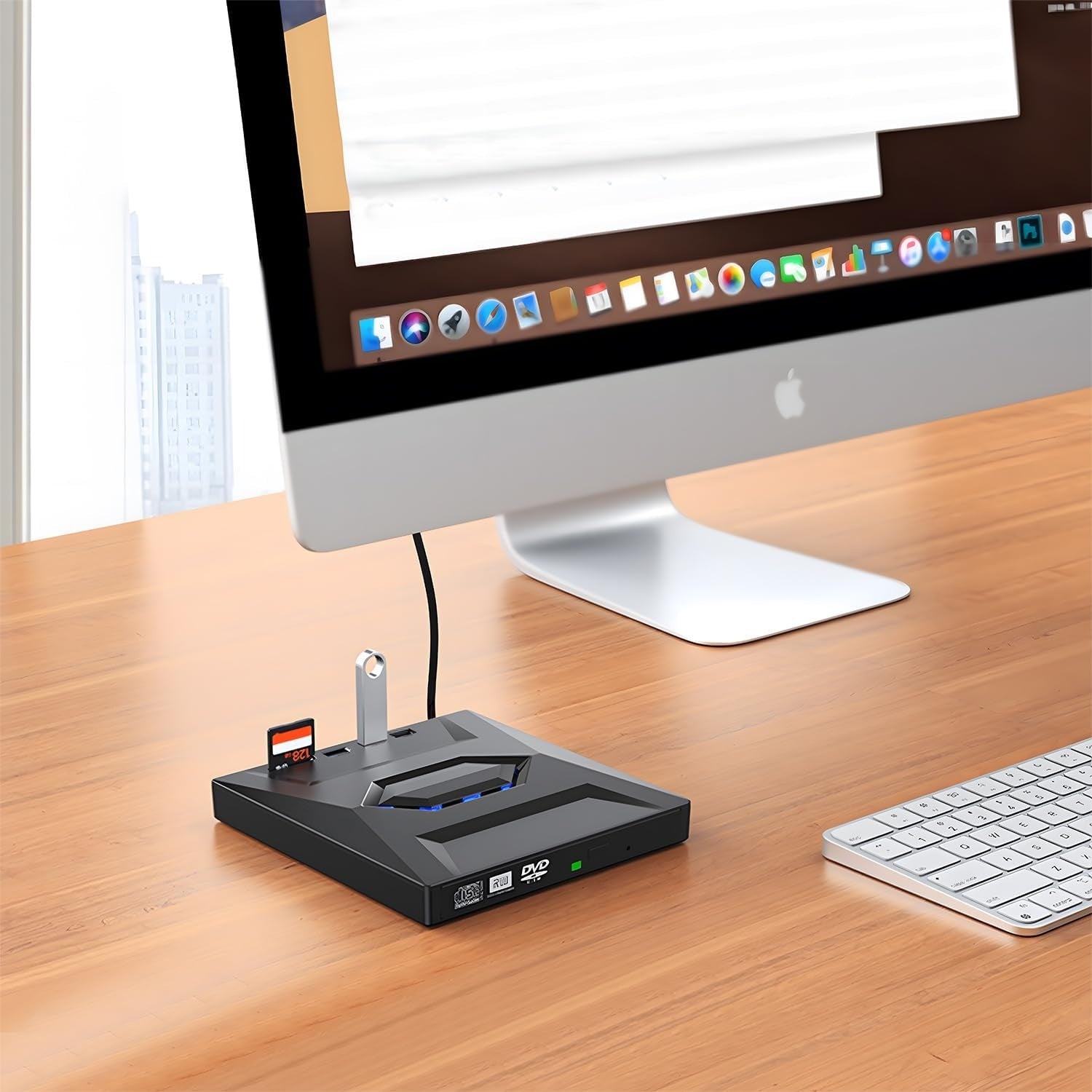 NÖRDIC Bärbar CD Brännare och spelare och USB-hubb med SD-kortläsare 2xUSB-A 1xUSB-C