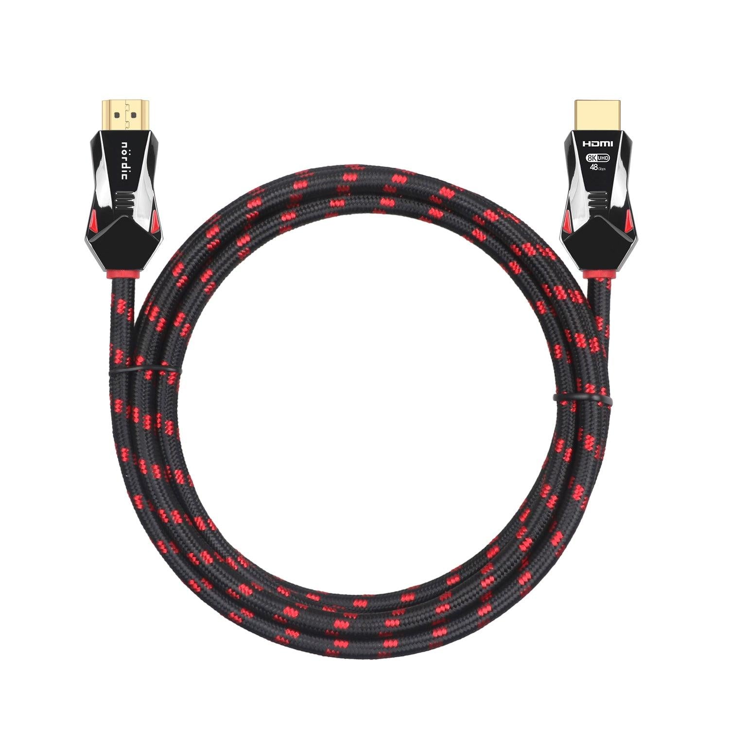 NÖRDIC CERTIFIED CABLES 2m Ultra High Speed HDMI 2.1 8K 60Hz 4K 120Hz 48Gbps Dynamic HDR eARC VRR nylonflätad kabel guldpläterade kontakter